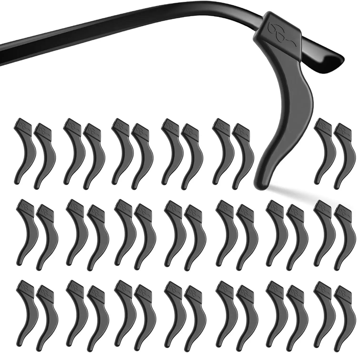 20 Pairs Eye Glasses Ear Grippers, Anti-Slip Glass Ear Hook Comfort Silicone Eyeglasses Ear Cushion for Behind the Ear for Glasses Sunglasses Reading Glasses Retainers for Kids Adults (Black)