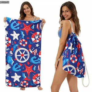 2-in-1 Beach Towel Backpack, Oversized Sand Free Beach Blanket & Quick Dry Beach Mat, Convertible Drawstring Beach Bag, Lightweight Travel Essentials for Pool, Vacation, Cruise & Camping, Nautical Print