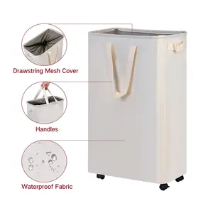 Slim Laundry Hamper with Wheels, Small Rolling Laundry Basket with Handle for Small Spaces, Tall Dirty Clothes Hampers for Dorm, Bathroom and Bedroom, 75L