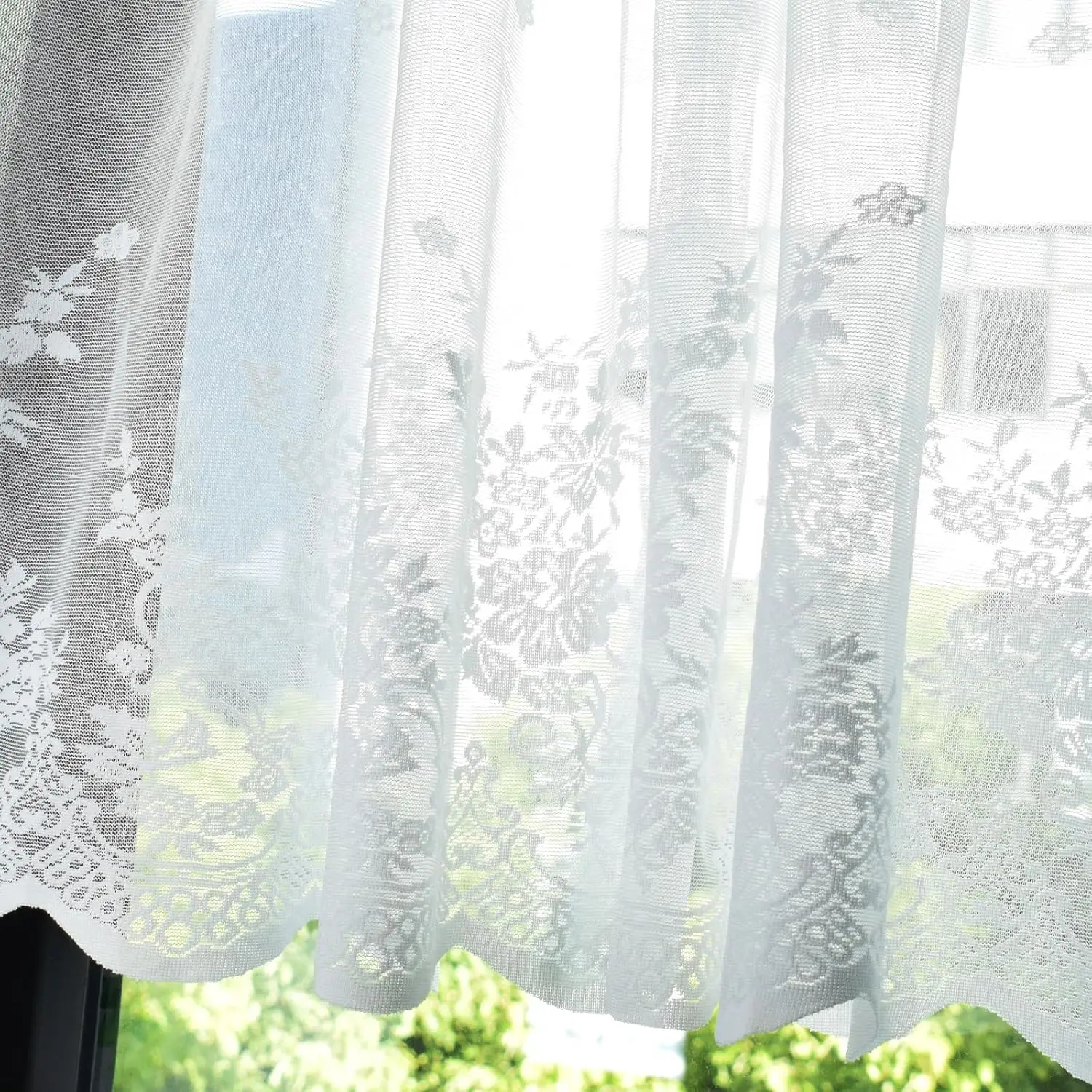 Kitchen Curtains White Lace, Floral Embroidered Semi Sheer Curtain Window Valance for Kitchen Cafe Dinning Bath Room
