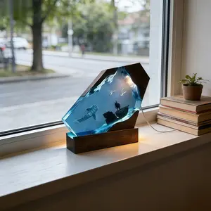 Orca Whale Diver Epoxy Resin Night Lamp| Deep Sea Shipwreck Ocean Art| Solid Wood Base LED Light| For Scuba Diving & Marine Life Lovers