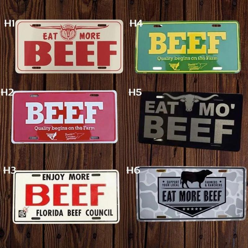 Vintage Eat more BEEF, Florida Beef Counsil, TCA BEEF Green/Red License Plate, 12x6 Aluminum US Made, Tag for Car Truck, Vehicle Accessories Gift