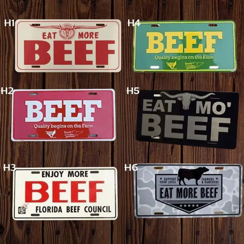 Vintage Eat more BEEF, Florida Beef Counsil, TCA BEEF Green/Red License Plate, 12x6 Aluminum US Made, Tag for Car Truck, Vehicle Accessories Gift