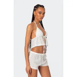 Edikted Women's Jael Tie Front Eyelet Halter Top