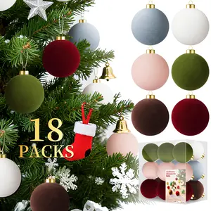 Velvet Christmas Tree Ornaments Balls: 3.15” Multicolor Flocked Shatterproof Christmas Ornaments Set - 18 Pack Hanging Matte Xmas Trees Decorations Bulk for Neutral Home Decor