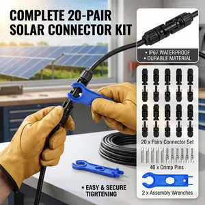 Solar Panel Connector, 30 Pairs Male/Female Connectors for Solar Cable Wire, Heavy Duty PV Plug Set with 2 PCS Spanner Wrench, Outdoor/Waterproof RV Upgrade