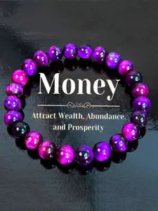8mm Elegant Natural Tiger Eye Bracelet - Colorful Purple & Black Beads Symbolizing Wealth, Abundance And Good Luck | Perfect Prosperous Gift | Rainbow Bead Design | Vivid Bead Colors, Tiger Eye Jewelry