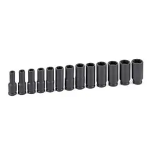 212 MAIN Grey Pneumatic 1213MDG 0.38 in. Drive 13-Pc. Deep Metric Magnetic Impact Socket Kit, Alloy Steel High-Torque Impact Sockets