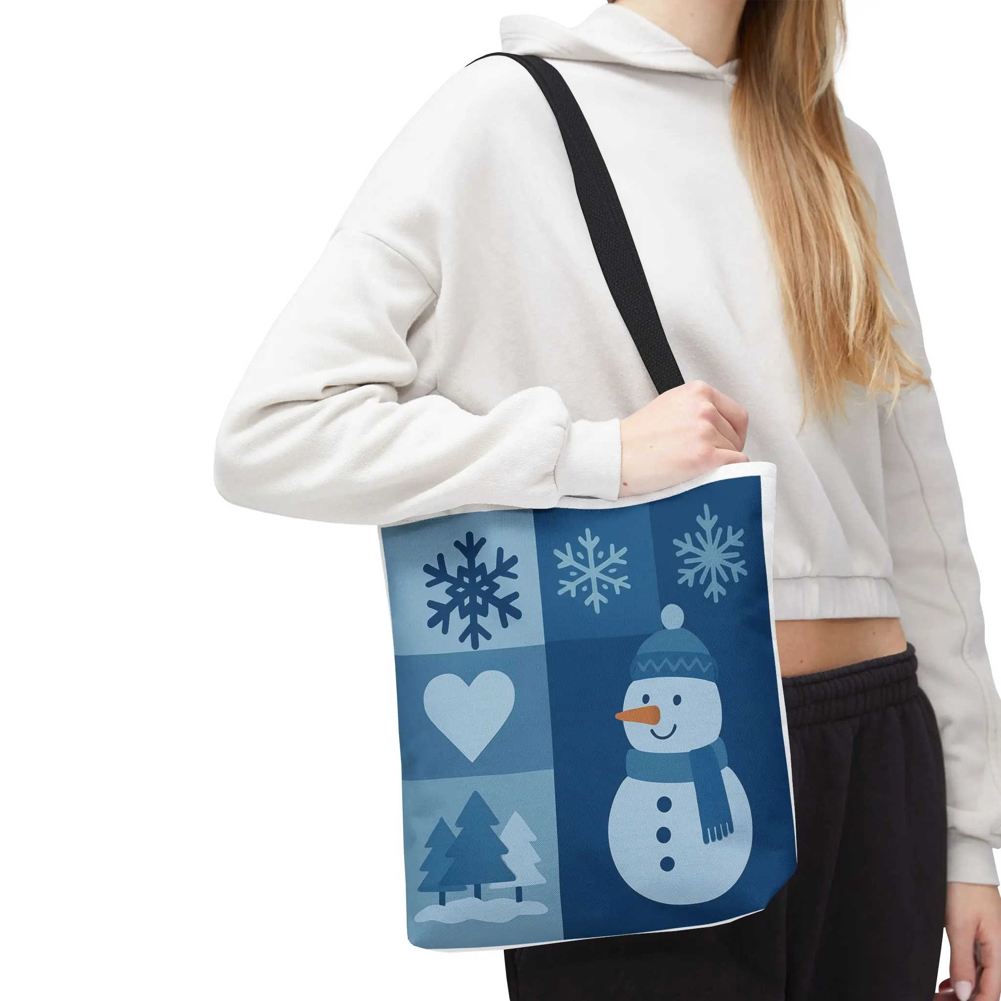 Christmas Snowman Blue Canvas Tote Bag
