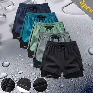 5 Pack Double Layer Design Sports Shorts - Loose Outer Layer with Breathable Quick-Dry Inner Lining Perfect for Running, Workouts & Casual Wear