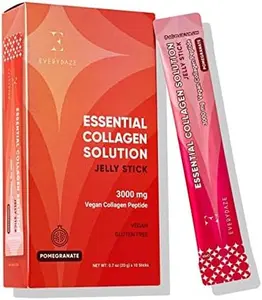 Essential Collagen Solution Jelly Stick | Vegan Collagen Peptide | Pomegranate | 10 Packs | Hair, Skin, Nails, Beauty, Bone | Vitamins, Minerals, Antioxidants for Men & Women Healthcare Edible Supplement Dietary