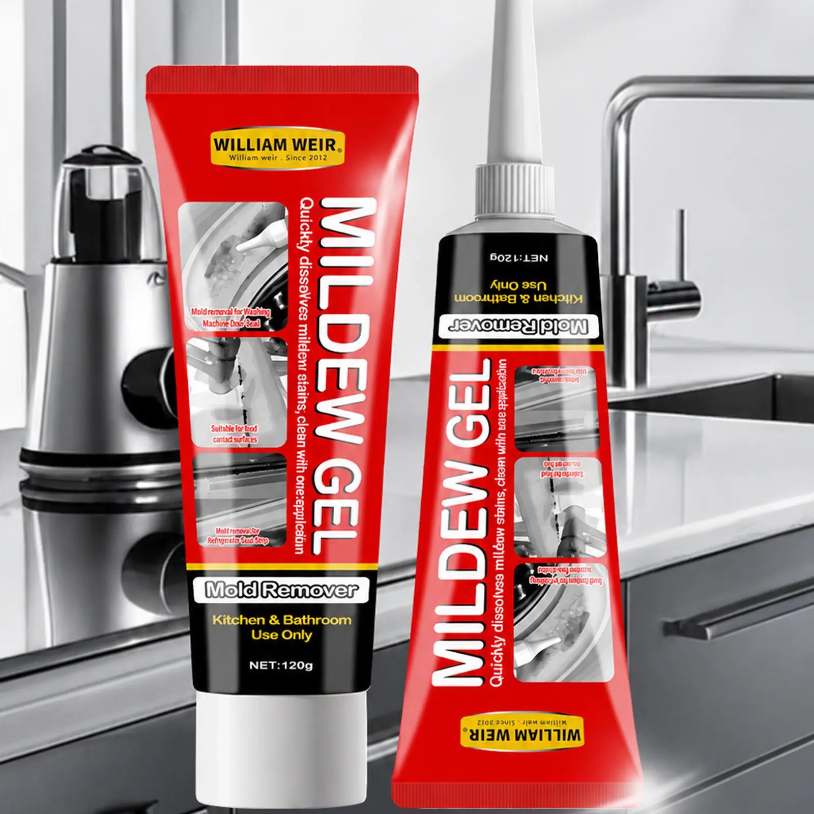 Mold Stain Remover Gel Cleaner Heavy Duty Stain Cleaner for Front Loader Washing Machine Seal, Bathroom Grout, Shower, Caulk - Front Load Washer Cleaning Solution