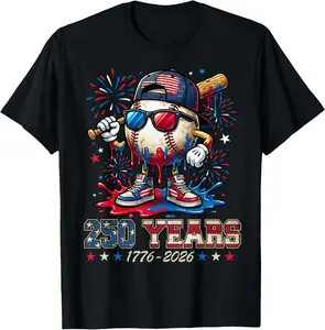 250 Years Boys Girls Cool Baseball Ice Cream Drip for 4th of T-Shirt Kids graphic tee