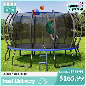 [Spring Sale] VanAcc 8FT 10FT 12FT 15FT 14FT 16FT Outdoor Trampoline with Enclosure Net and Ladder, Recreational Trampolines for Kids and Adults, Quick Connect Frame, ASTM Approval