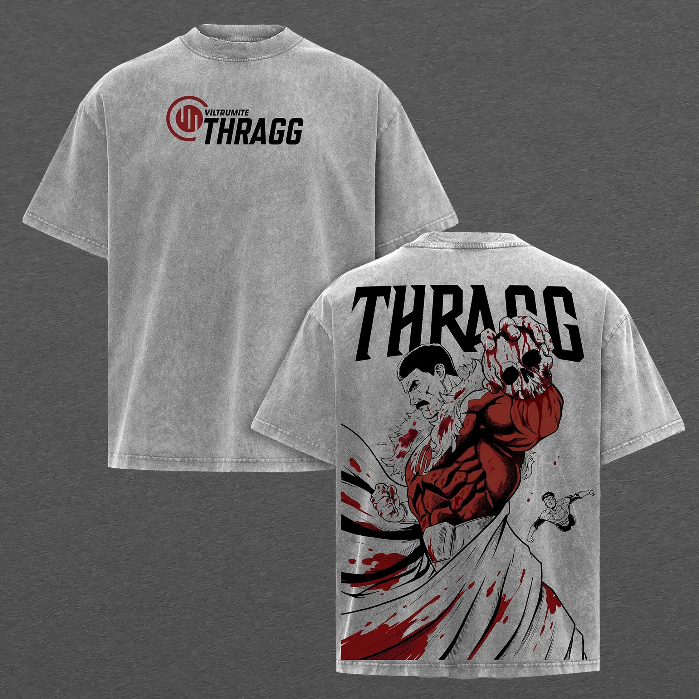 Grand Regent Thragg Viltrumite Empire Washed T-Shirt V2, Invincible Comics Graphic Vintage Tee, Heavyweight Cotton Oversized Streetwear, Unisex Anime Merch Clothing, Retro TV Show Fan Gift, Double Printed Premium Fabric Top