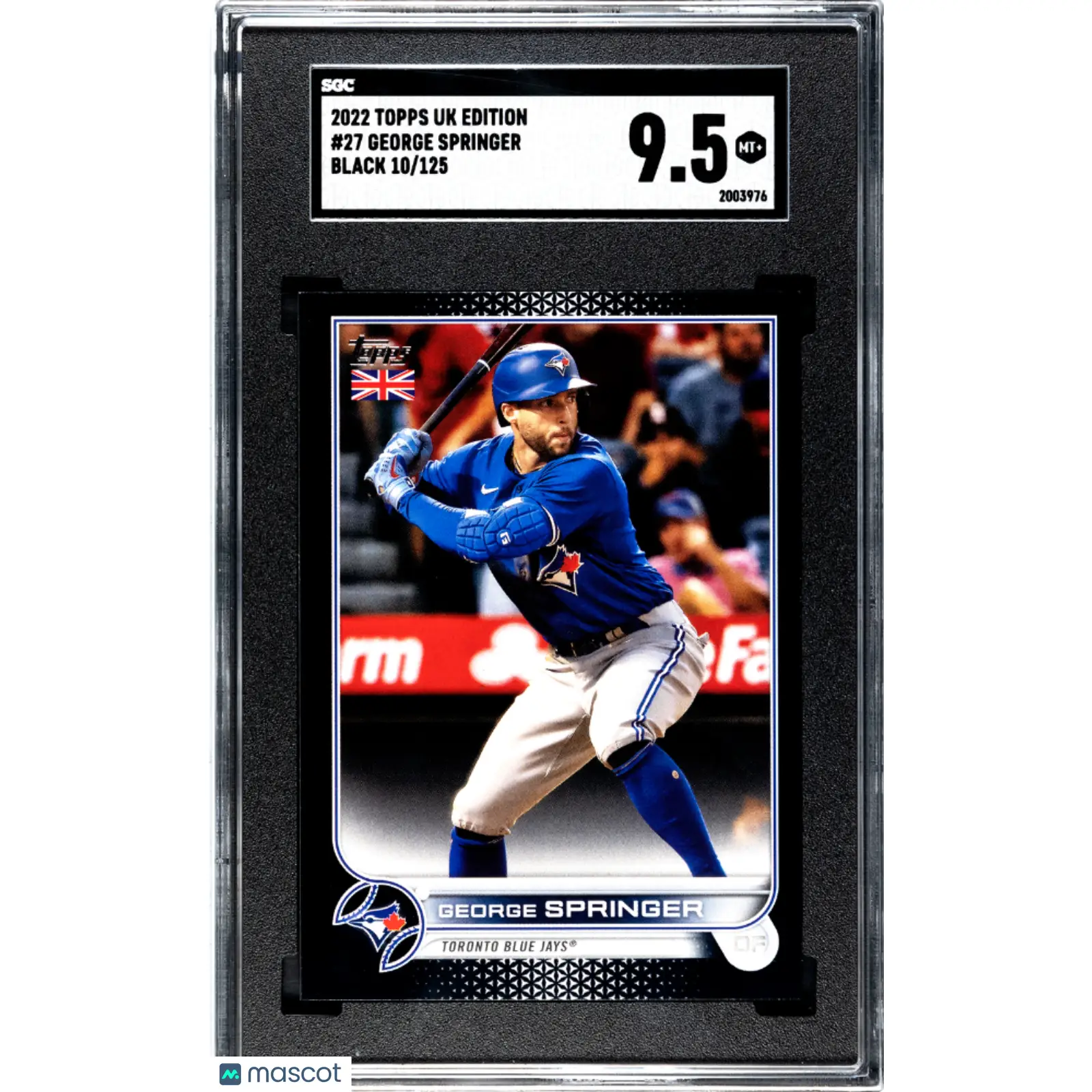 George Springer SGC 2022 Topps Uk Edition #27 Black 10/125 Baseball 9.5