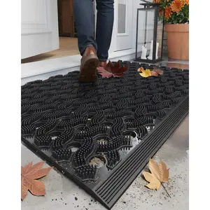 Heavy-Duty Stormproof Welcome Mat,  Rubber Outdoor Mat for Front Door, Patio & Indoor Entrance, Non-Slip & Easy to Clean Doormat 24"x36" Black