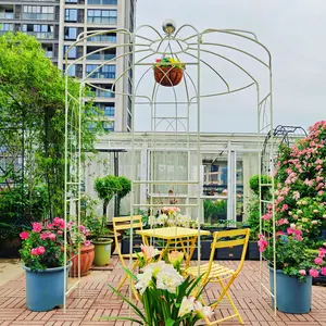 Metal Garden Arch Iron Arbors Gazebo 81.3'' x 114.2'' High Birdcage Shape Pergola Pavilion for Wedding Ceremony Outdoor Patio Decor Cream White, Garden Arbor Trellis for Climbing Plants, Outdoor Wedding Arch for Ceremony Backdrop