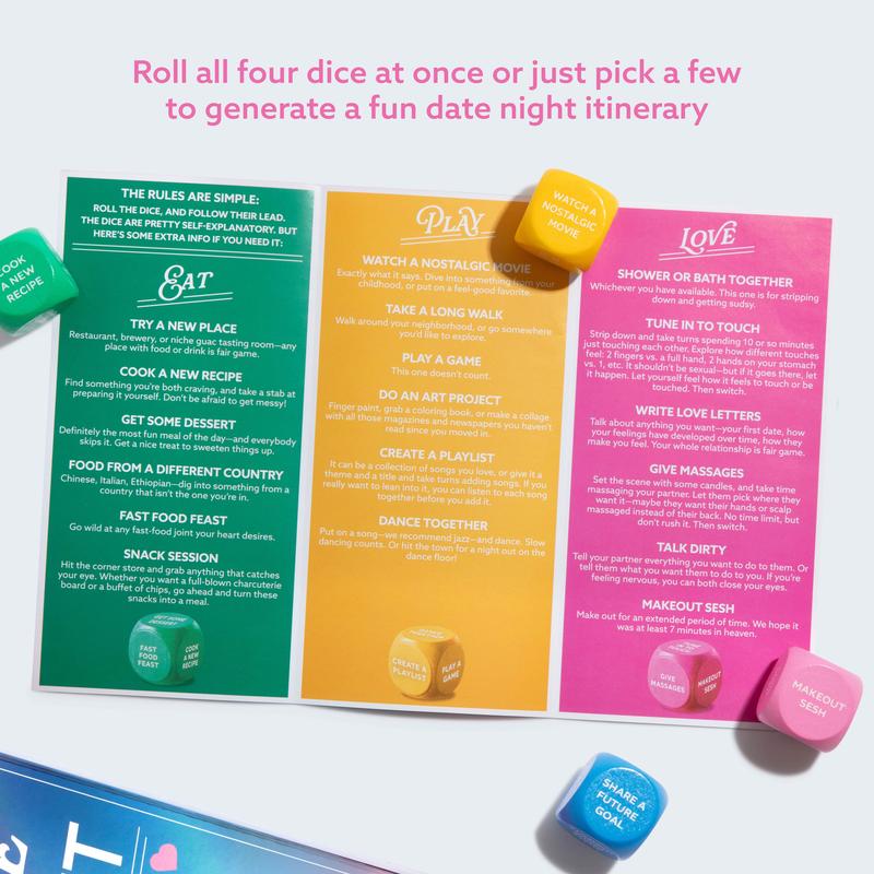 Relatable Let’s Get Deep Date Night Dice for Couples 4 Custom Themed Dice for Romantic Dates Fun Valentine’s Day Gift Idea Perfect for Spontaneous Adventures Eat Play Love Share