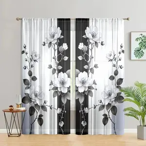 Floral Pattern Curtains, 2 Counts Modern Romantic Rose Print, Pole Pocket Style, Semi Sunshade Polyester Fiber, Easy Clean, Suitable for Home Decor, Home Decoration Curtain