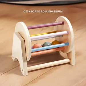 Montessori Wooden Rolling Drum Toy Set, Rattle Maracas Sensory Play, Sensory Development for Babies 36 Months+, Colorful Grip Training, Hand-Eye Coordination, Travel-Friendly Gift