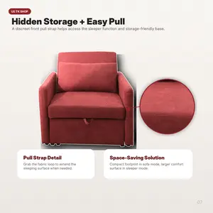 Red Lint 1-Piece Convertible Sofabed Chair