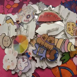 Acrylic Pins with Cartoon Designs, Including Ice Cream, Watermelon, and Bunny Patterns, Perfect for Accessories and Decor