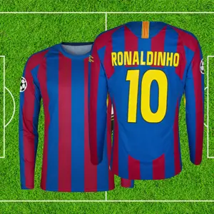0506 Home Long Sleeve Red Blue Top No. 10 Ronaldinho Soccer Jersey Quick Dry Final Edition