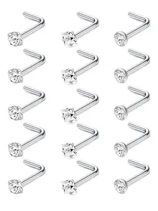 15pcs Hypoallergenic Nose Rings Set, Nose Piercings, 20g Surgical Stainless Steel, L-Shaped Screw Studs, Labret Lip Piercing Jewelry for Women & Men