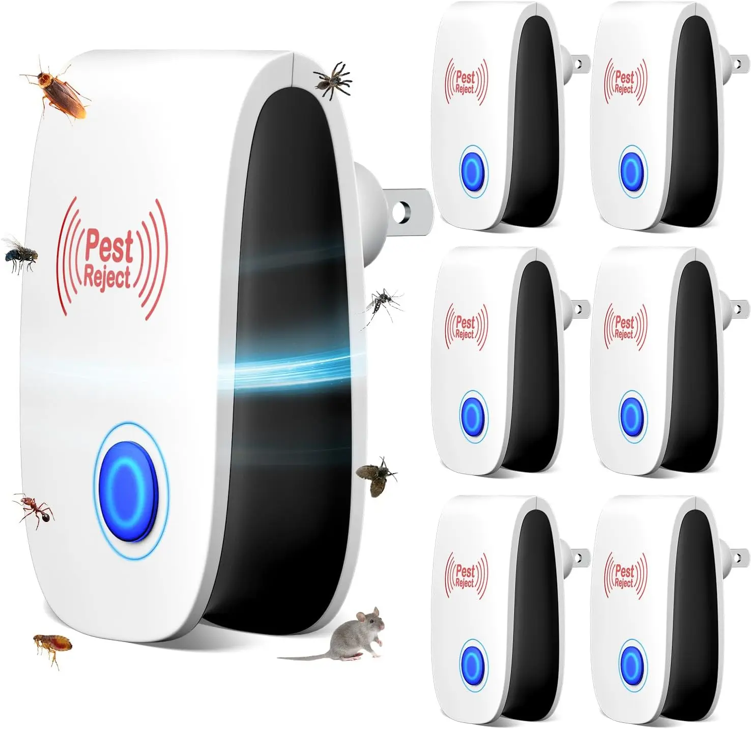 Upgraded Ultrasonic Pest Repeller, Electronic Plug-in for Rodents, Mosquitoes, Cockroaches, Spiders, Ants, and More, Safe, Silent, Energy-Efficient, Ideal for Home, Office, and Warehouse, 6-Pack