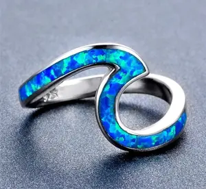 Unique Blue Opal Wave Silver Ring