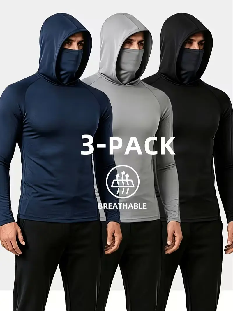 6-Pack Men's Workwear Hoodie with Built-in Face Mask, UPF 50+ Sun Protection Construction Work Shirt, Quick Dry Dust-Proof Long Sleeve Fishing Lawn Care Tops mask hoodie for work, sun protection workwear, 6 pack work shirts, breathable work hoodie