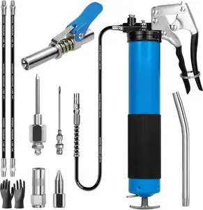 , 7000 PSI Heavy Duty Professional  Grip   Kit 14 OZ with Coupler, Double  Injector , 18" & 2 count 12" Flex Hoses and Reinforced Glove