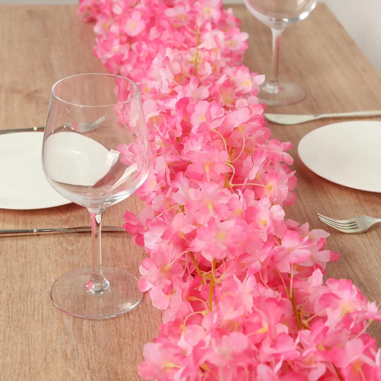 5-Pack Pink Artificial Cherry Blossom Silk Flowers String, 6ft Decorative Floral Garland Hanging Vines, Artificial Flowers for Bed Frame Floral Decor (Home Supplies)