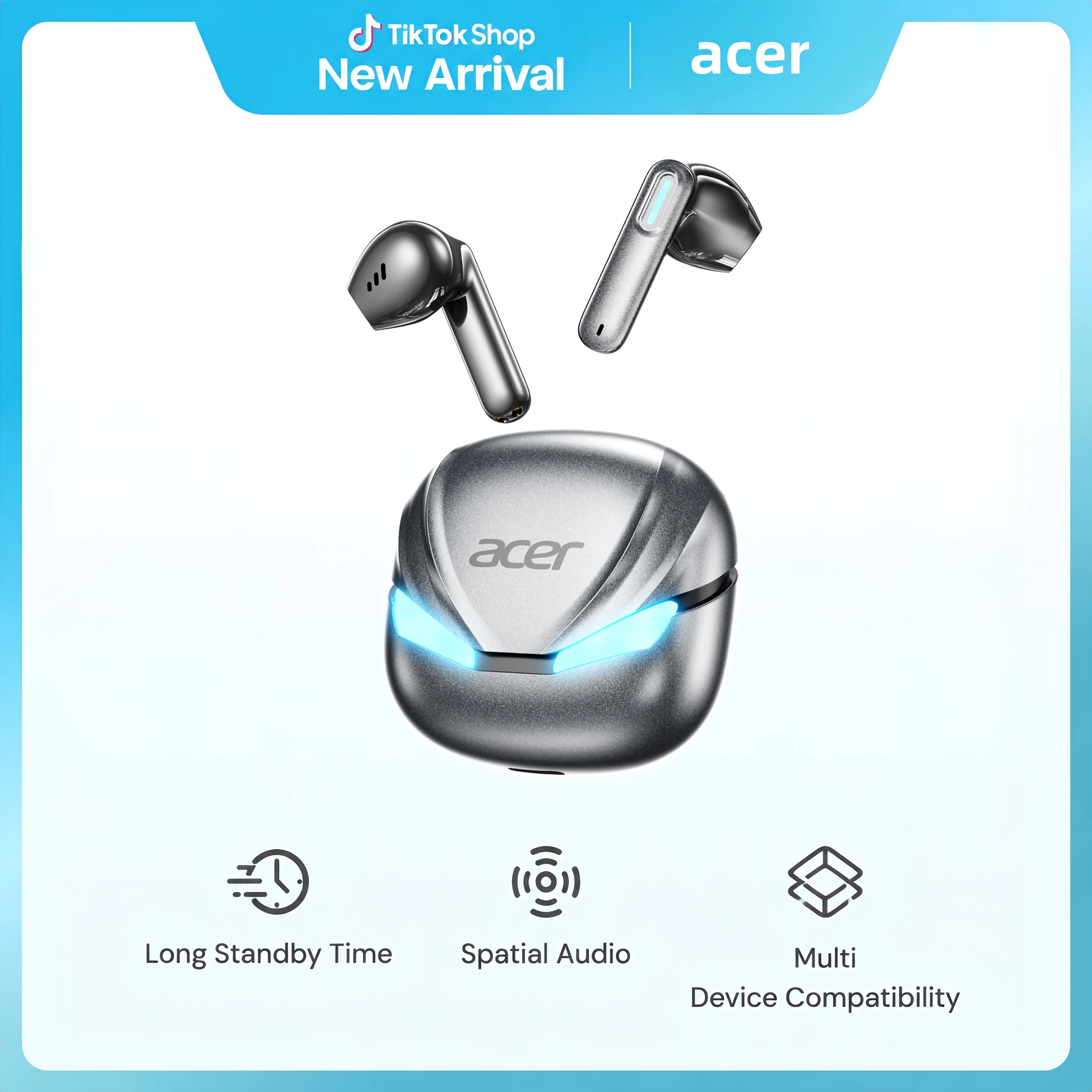 Acer OHR800 Bluetooth 6.0 Wireless Earbuds, TWS Headphones with High Fidelity Sound, IPX5 Waterproof, Built-in Microphone for Gaming, Sports, Office, Audio Calls tiktokshopbacktoschool