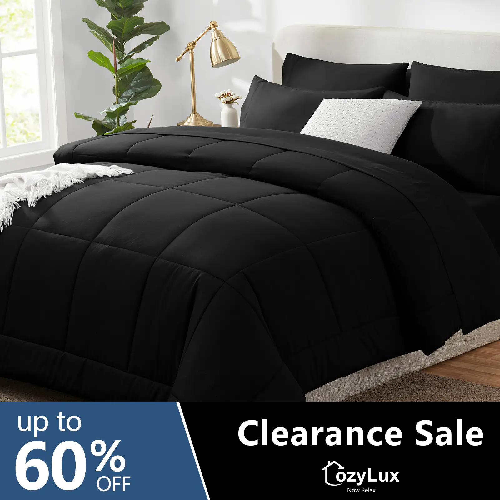 【Clearance Deal】CozyLux Comforter Set 7 Pieces Bed in a Bag Comforters Bed Set Bedding Sets with All Season Stitch Quilted Comforter, Flat Sheet,