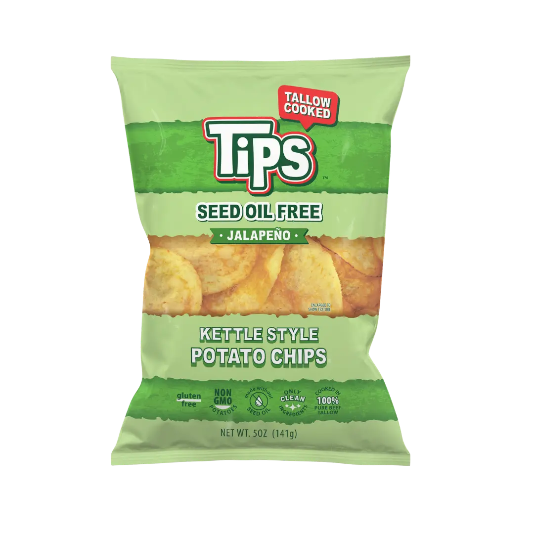 TIPS Beef Tallow Potato Chips — Jalapeño — Seed Oil Free Kettle Chips