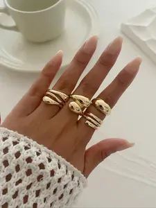 Vintage Fashion Metal Teardrop Open Rings Set, Simple Heavy Jewelry, Stackable Rings for Women, Party Decor, Holiday Gift, Daily Wear