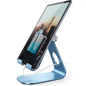 Foger Adjustable Aluminum Phone Stand - Anti-Slip Base, Convenient Charging Port, Fits All Smartphones for Desktop & Bed Use, Smartphone