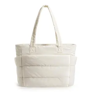 20L Puffy Quilted Tote Bag | Lightweight Nylon Laptop Shoulder Bag - Multi-Compartment, Perfect for Work, Travel & College