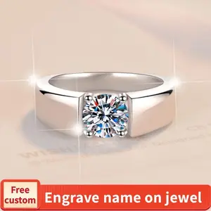 Synthetic Moissanite S925 Sterling Silver Simple Men's Ring Couple Ring Proposal Ring-237