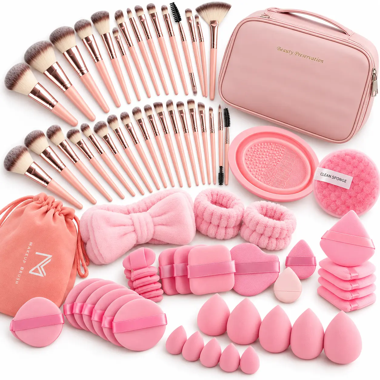 Professional Makeup Brush Set with Blending Sponge & Powder Puff, Multi-Functional Beauty Tools for Face and Eye Makeup