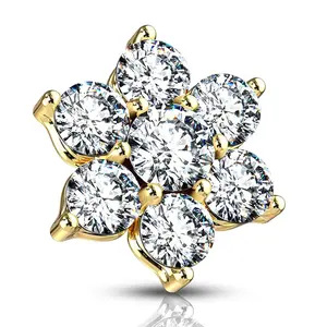 Fifth Cue 14G CZ Flower Internally Threaded 316L Surgical Steel Dermal Top Gold