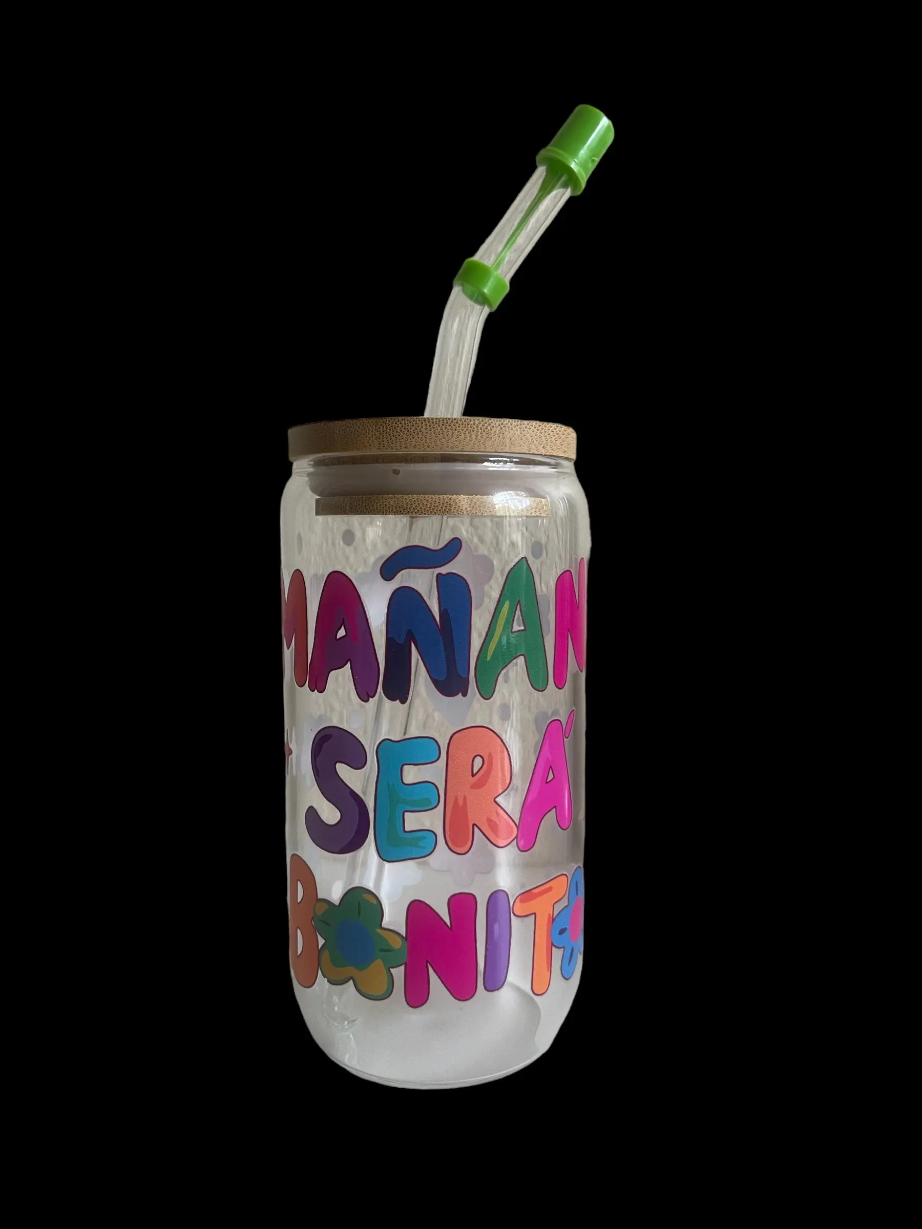 "Mañana Sera Bonito"Glass Cup Bamboo Drinkware Handmade Tumblers Bottles