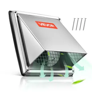 VEVOR 4 inch External Extractor Wall Vent Cover, Square AC Vent Gable Cover, Premium Stainless Steel & with Built-in a Protection Screen, for House,Bathroom,Garage,Kitchen,Basement (1 Pack, Silver)