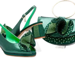 Sergio  mid-Heeled Sandals with Rhinestone Bow & Matching Handbag Set for Women