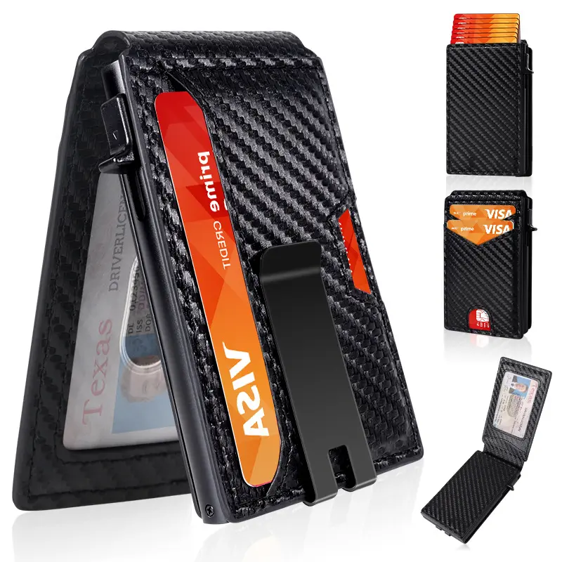 Minimalist Men’s Slim Wallet: 9 - 13 Cards, Money Clip, ID Window. Aluminum Bifold Pop - Up,father'sdaygifts