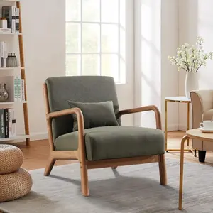 [memorialday] EBELLO Green, Modern Accent Chair With Wooden Legs And One Pillow, Easy Assembly, ComfyFabric Living Room Chairs, Lounge Reading Armchair