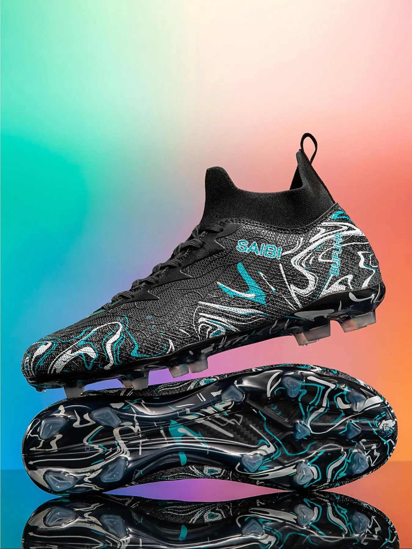 Men's Random Pattern Lace Up Soccer Shoes, Comfortable Breathable Football Shoes, Professional Football Cleats, Football Boots for Outdoor Training & Competition