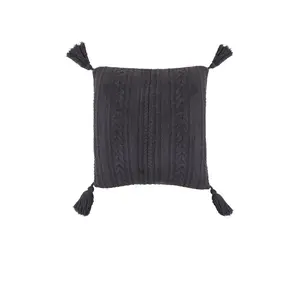 Barefoot Dreams CozyChic Solid Cable Pillow With Tassels in Dark Moss